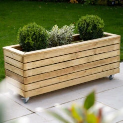 Forest Garden Linear Long Planter With Wheels 13 Forest Garden Linear Long Planter With Wheels -XIKI Garden Shop FGLINPL120WHD3