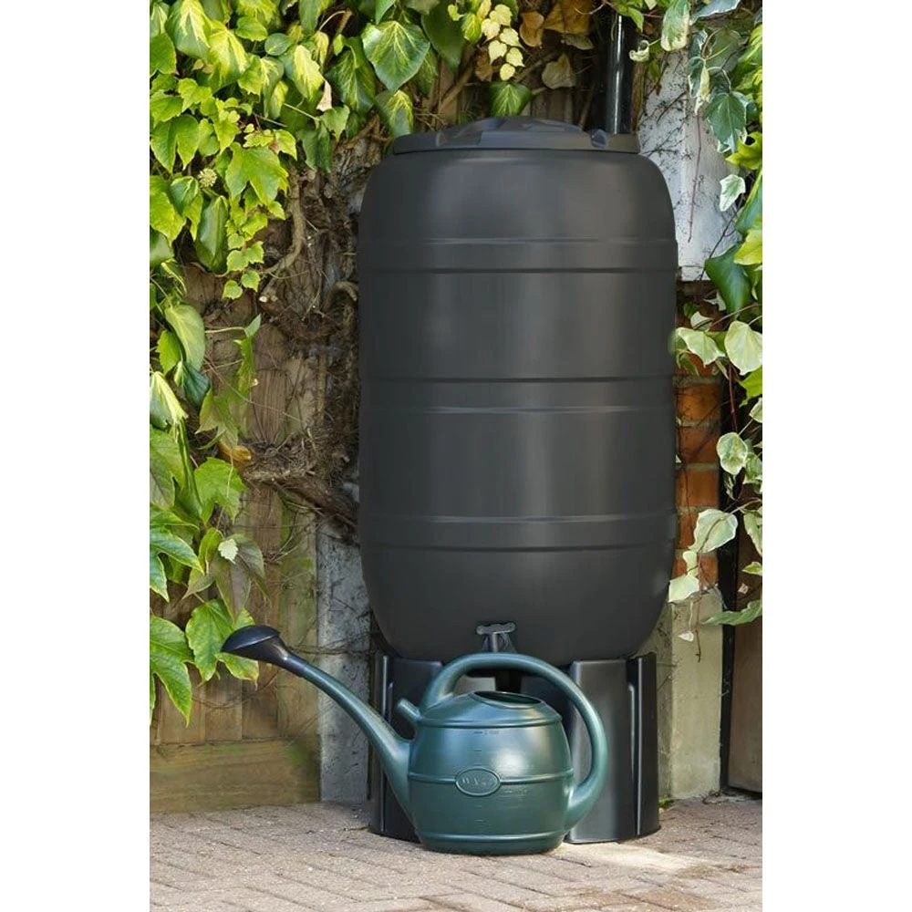Standard Black Barrel Water Butt 210 Litre With Stand And Diverter 1 Standard Black Barrel Water Butt 210 Litre With Stand And Diverter