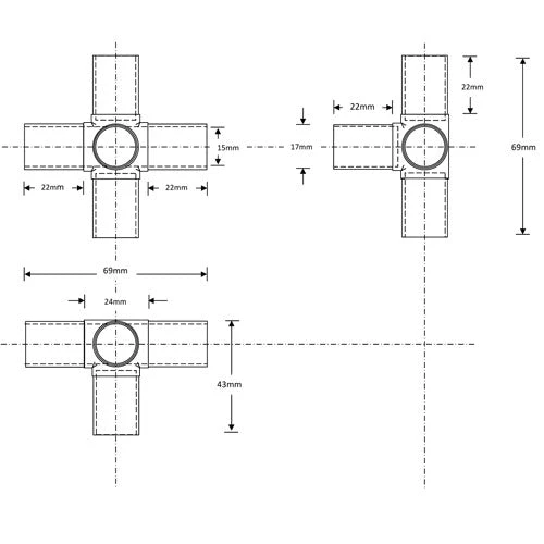 19mm Tube 5 Way 90* Joint 2 19mm Tube 5 Way 90* Joint - Image 2